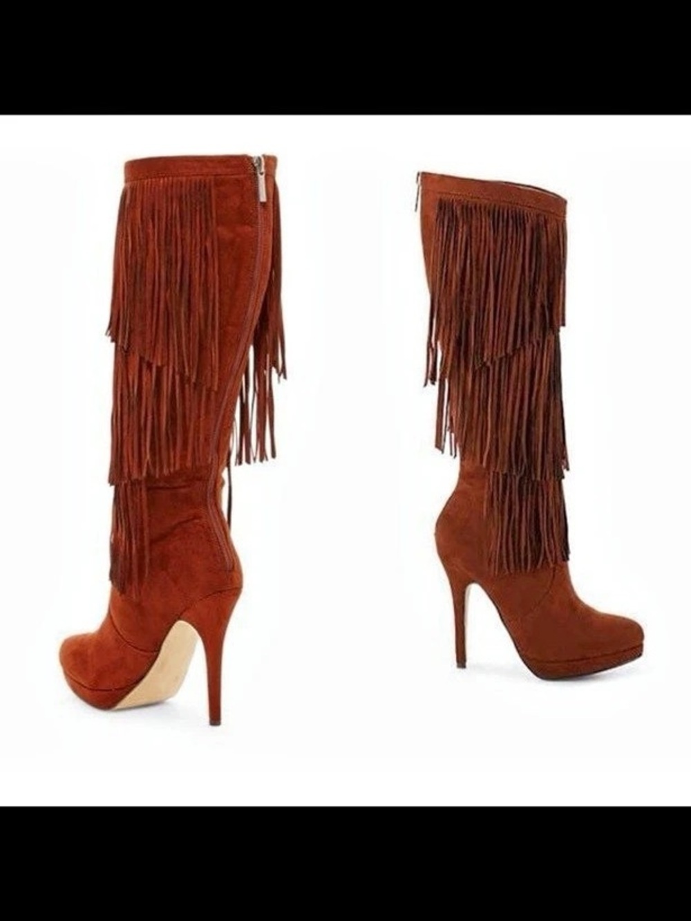 Michael Antonio Fringe Heeled Boots in Brown Like New